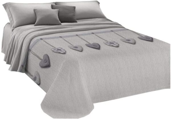 Copriletto Primaverile Estivo in Piquet in Cotone Jacquard Pensieri Delicati - Dis. Cuore Appeso