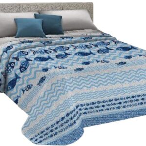 Copriletto Primaverile Estivo in Piquet in Cotone Jacquard Pensieri Delicati - Dis. Pesciolini