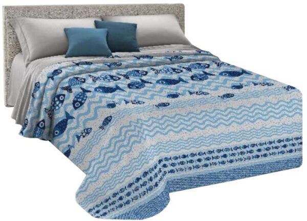 Copriletto Primaverile Estivo in Piquet in Cotone Jacquard Pensieri Delicati - Dis. Pesciolini