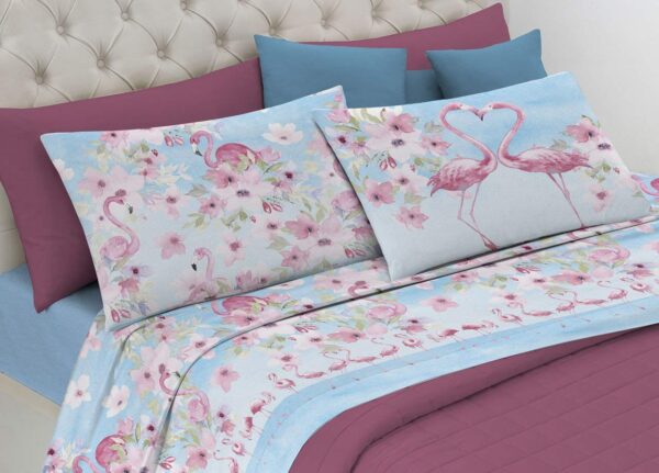 Completo Lenzuolo Pensieri Delicati Cotone – Dis. Flamingo