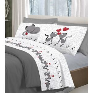 Completo Lenzuolo Pensieri Delicati Cotone - Dis. Gattini