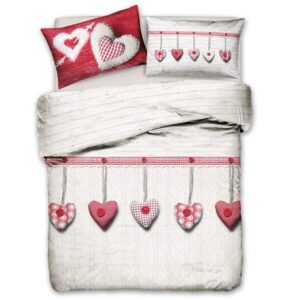 Parure Copripiumino in Cotone Pensieri Delicati - Dis. Cuore Appeso